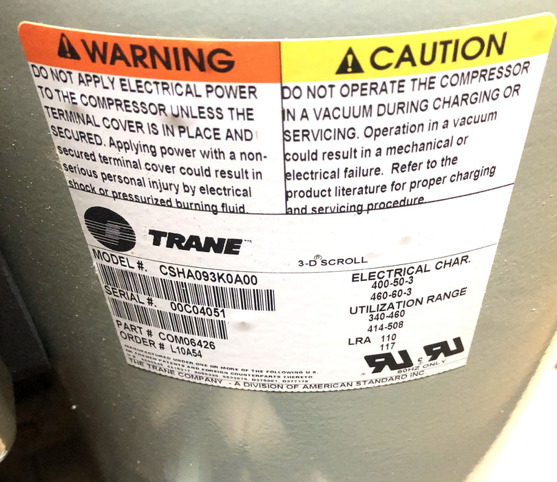 Trane American Standard CSHA093K0E00 3-D Scroll Compressor COM06426 NOS