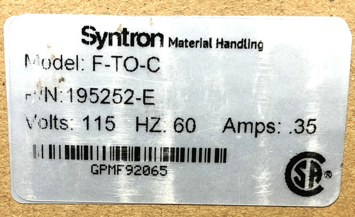 Syntron 115V 60Hz .35AMP F-T0-C Magnetic Feeder 195252-E USED