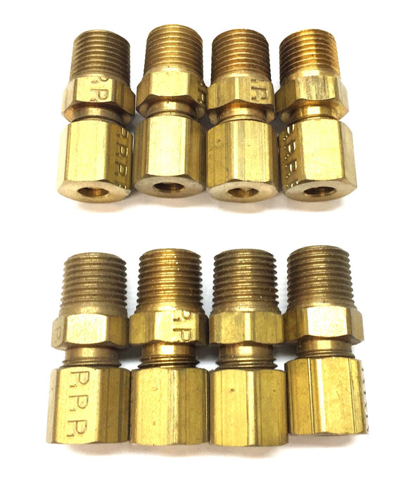 Parker 7/16"-20 x 3/8"-24 Straight Brass Compression Fitting [Lot of 8] NOS
