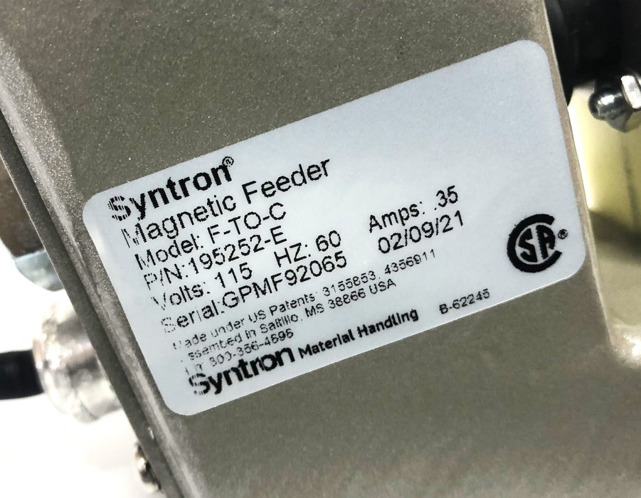 Syntron 115V 60Hz .35AMP F-T0-C Magnetic Feeder 195252-E USED