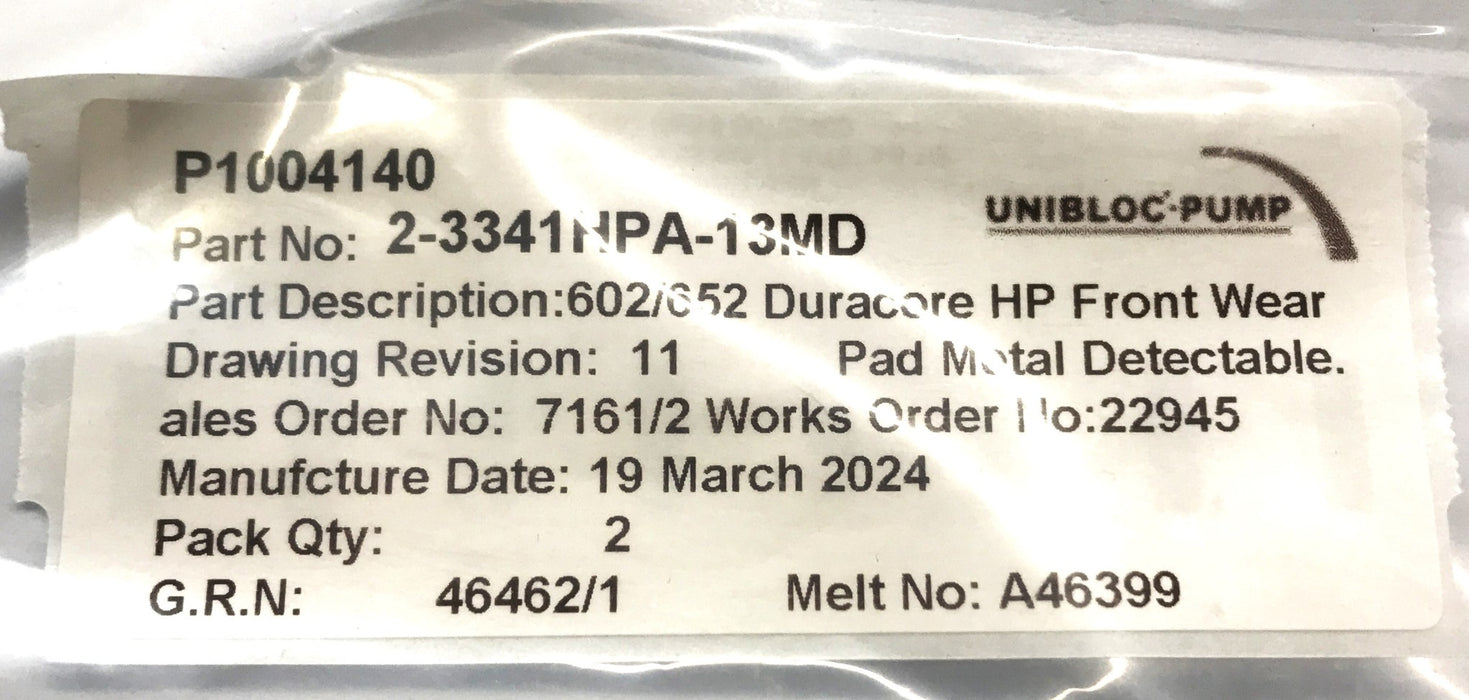 UNIBLOC-PUMP Front Rotor Pads 2-3341HPA-13MD NOS