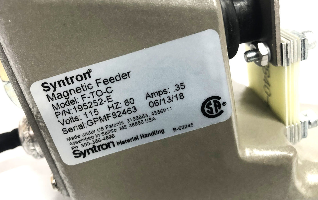 Syntron 115V 60Hz .35AMP F-T0-C Magnetic Feeder 195252-E NOS