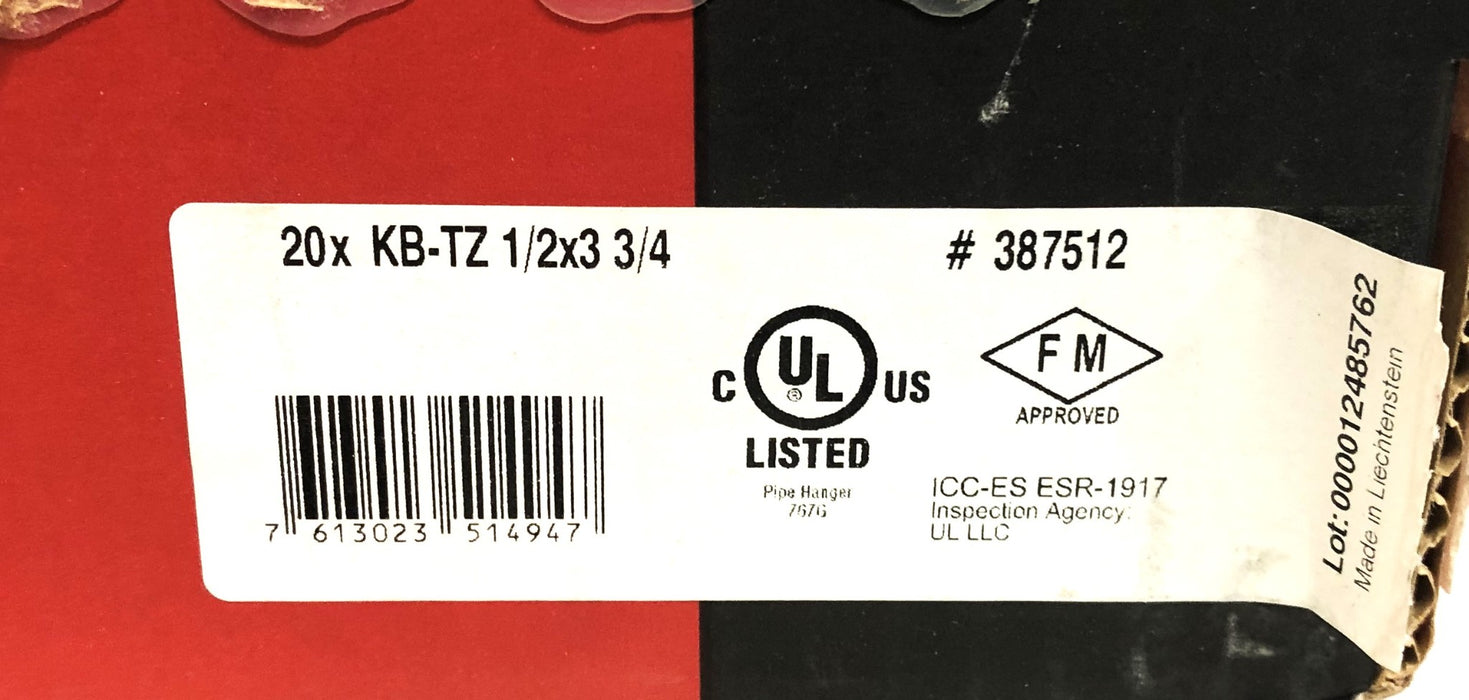 Hilti 1/2x3-3/4 Inch  KB-TZ Expansion Anchor 387512 [Lot of 19] NOS