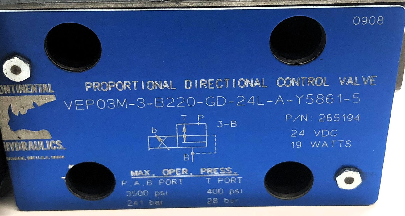 Continental Control Valve VEP03M-3-B220-GD-24L-A-Y5861-5 (265194) NOS