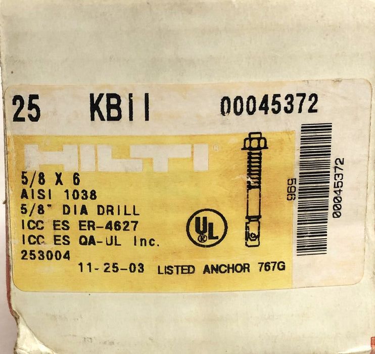 Hilti 5/8x6 Inch KB11 Anchor 00045372 [Lot of 14] NOS