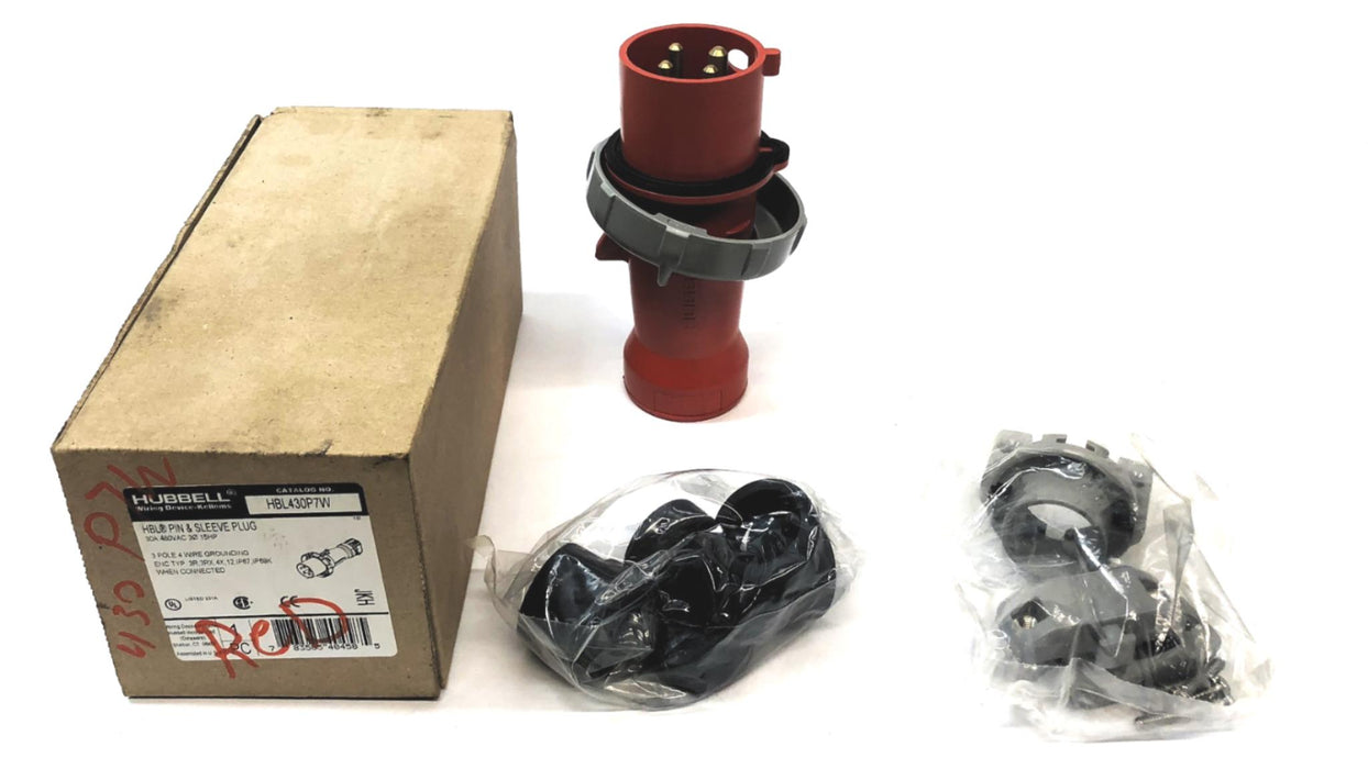 Hubbell 3 Pole 4 Wire Grounding Pin & Sleeve Plug HBL430P7W NOS