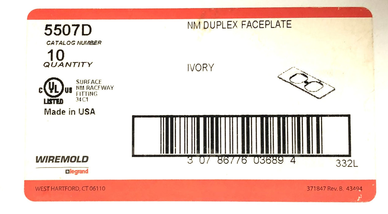 Legrand Wiremold Ivory NM Duplex Faceplate 5507D [Lot of 10] NOS