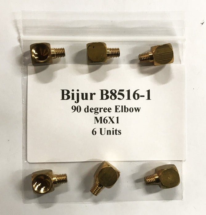Bijur Brass M6X1 90 degree Elbow B8516-1 [Lot of 6] NOS