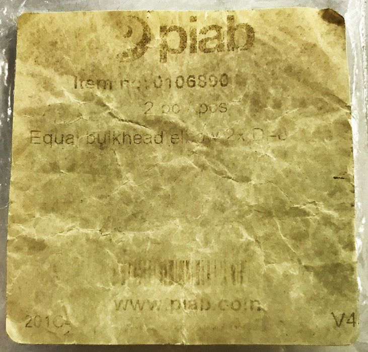 Piab Equal Bulkhead Elbow 0106890 NOS