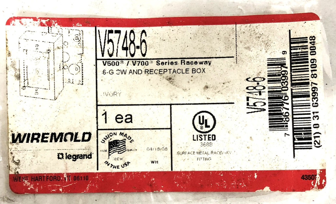 Legrand Wiremold V500/V700 Series Raceway 6-G SW And Receptacle Box V5748-6 NOS