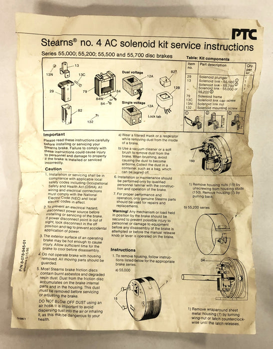 Stearns No. 4 AC Solenoid Kit 55-66-5041-00 NOS