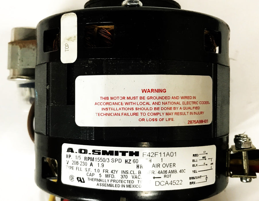 A.O. Smith 1/5 HP 208-230 Volts RPM 1550/3 SPD Motor DCA4522 USED