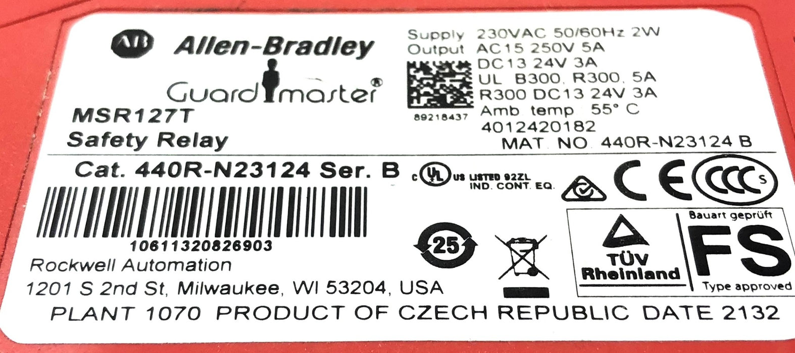 Allen-Bradley Safety Relay MSR127T (440R-N23124) NOS