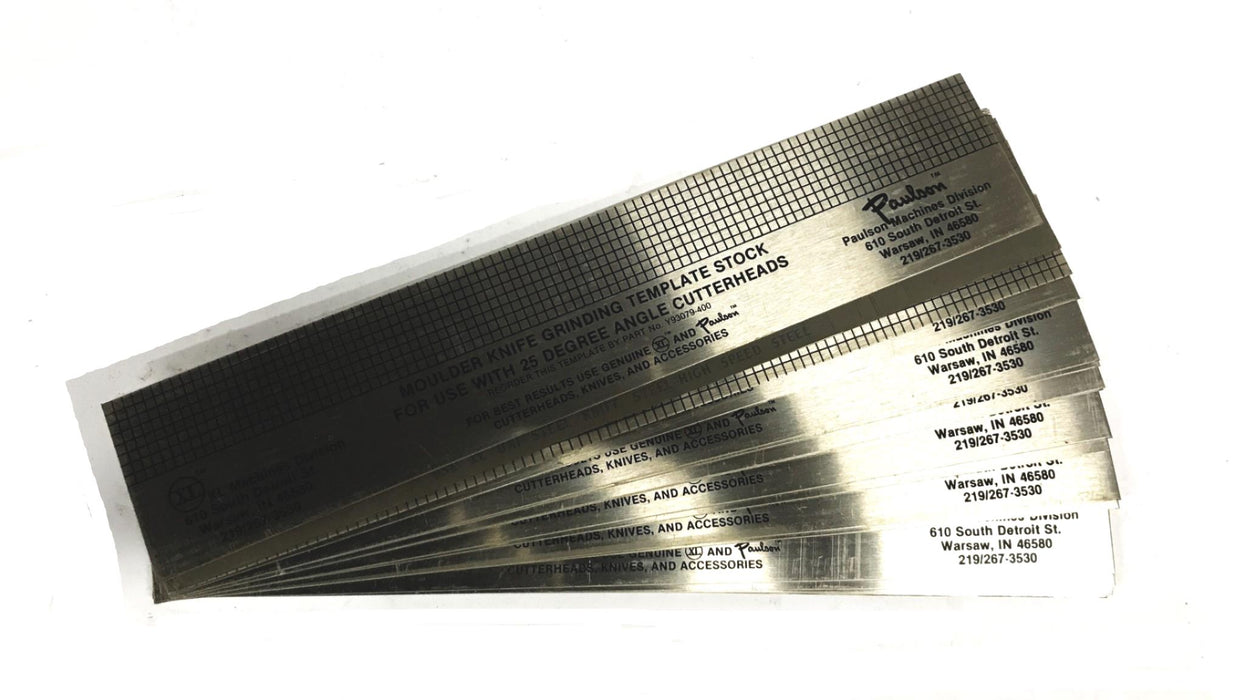 Paulson Moulder Knife Grinding Template Y93079-400 [Lot of 50] NOS