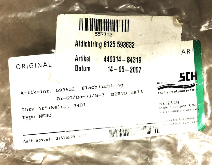 Netzch 0.10X0.20 Inch Type NE30 O-Ring 593632 (440314-S4319 3401) [Lot of 5] NOS