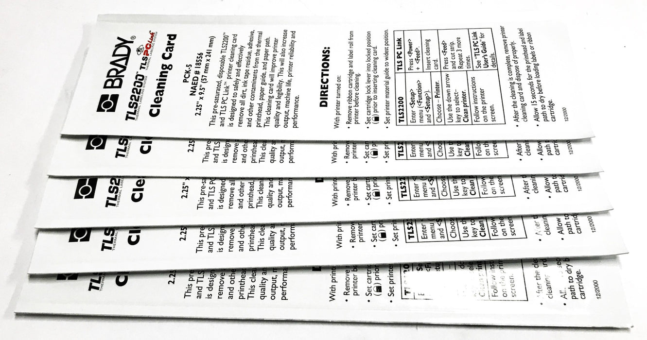 Brady Handmark Portable Label Maker Cleaning Card [5 Pack] 42009 NOS