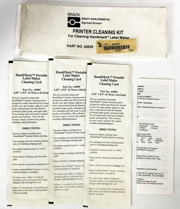 Brady Handmark Portable Label Maker Cleaning Card [3 Pack] 42009 NOS