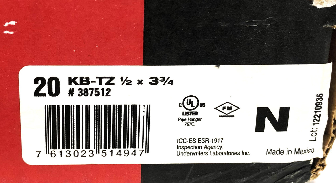 Hilti 1/2x3-3/4 Inch KB-TZ Expansion Anchor Bolt Only 387512 [Lot of 23] NOS