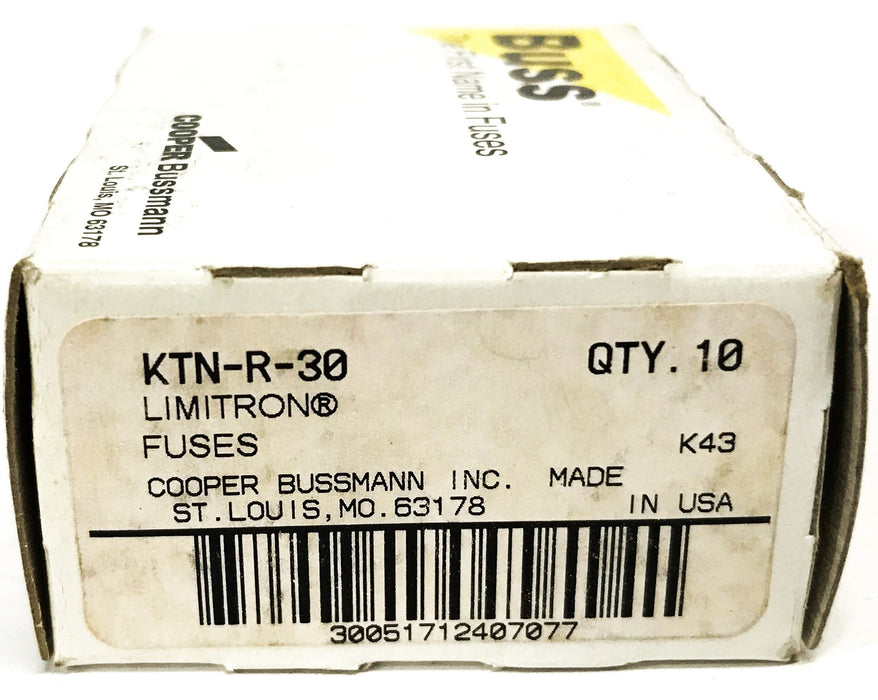 Cooper Bussmann Limitron 30 Amp Buses KTN-R-30 [Lot of 10] NOS