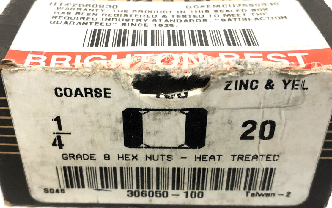 Brighton Grade 8 Heat Treated Hex Nuts 1/4-20 [Lot of 80] NOS