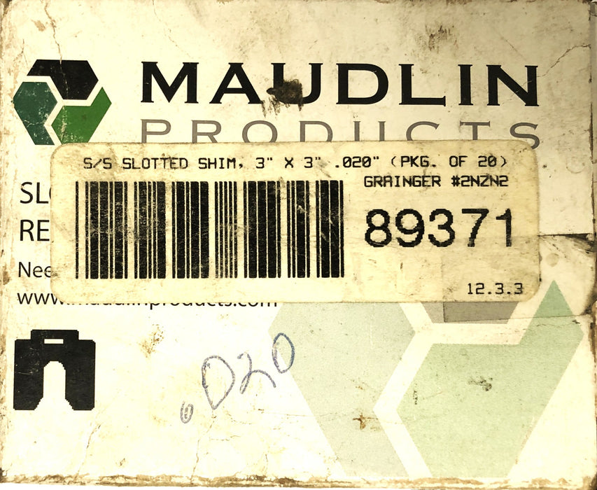 Maudlin 3x3 Inch .020 .508mm Slotted Shim 2NZN2 [Lot of 18] NOS