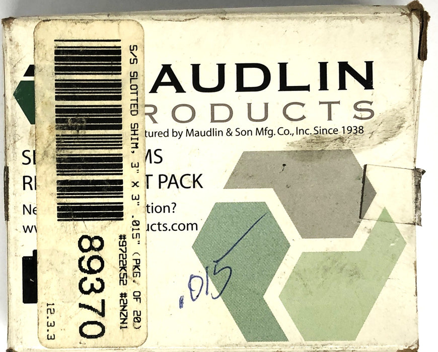 Maudlin 3x3 Inch .15 .381mm Slotted Shim 2NZN1 [Lot of 18] NOS