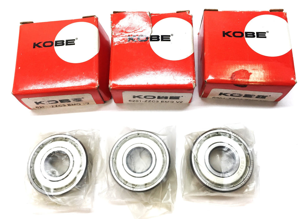 Kobe Sealed Roller Bearing 6201-ZZC3 EMQ V2 [Lot of 3] NOS