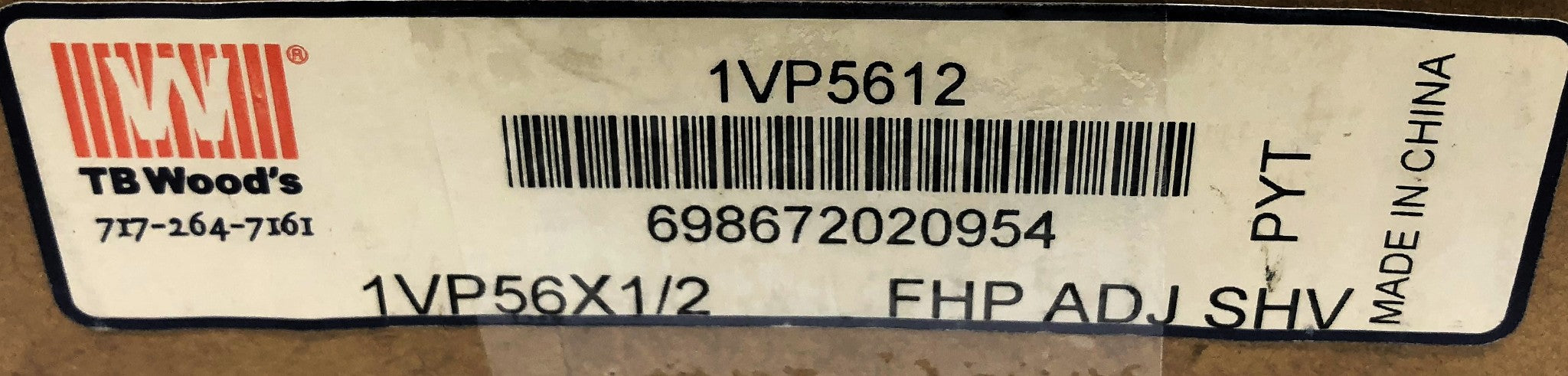 TB Wood's 1/2" Bore Pulley 1VP5612 NOS