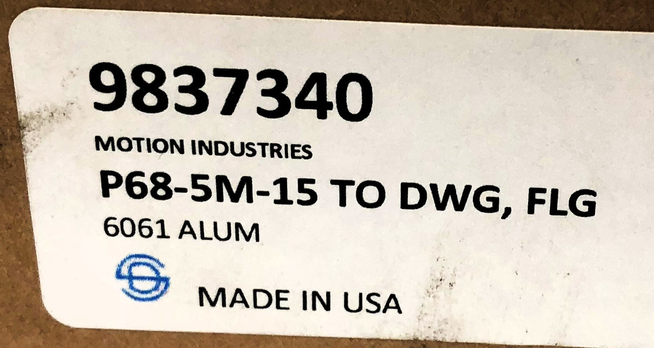 Motion Industries 68t Pulley Looper Drive P68-5M-15 to DRWG 9837340 NOS