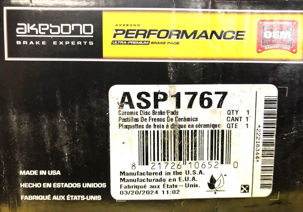 Akebono Performance Ultra-Premium Ceramic Disc Brake Pads ASP1767 NOS