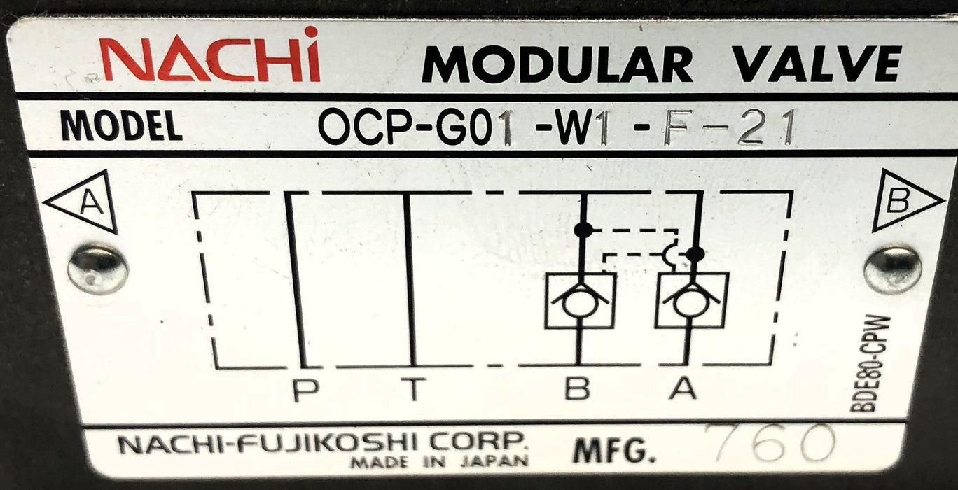 Nachi Modular Check Valve OCP-G01-W1-F-21 NOS