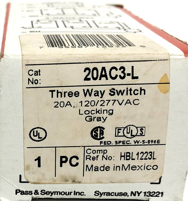 Legrand Pass & Seymour 20A 120-277VAC 3-Way Locking Switch 20AC3-L [Lot of 3]NOS