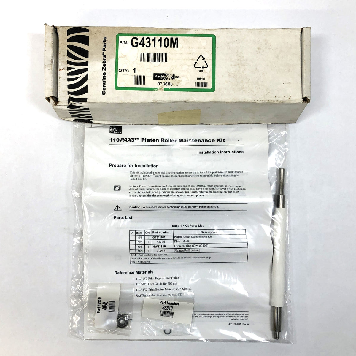 Zebra Platen Roller Maintenance Kit G43110M NOS governmenttransitsurplus.com Zebra Platen Roller Maintenance Kit G43110M NOS governmenttransitsurplus.com