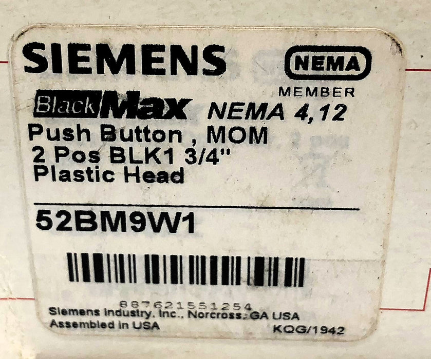 Siemens 1-3/4" 2 Position Push Button Switch 52BM9W1 (52BM9XZ) NOS
