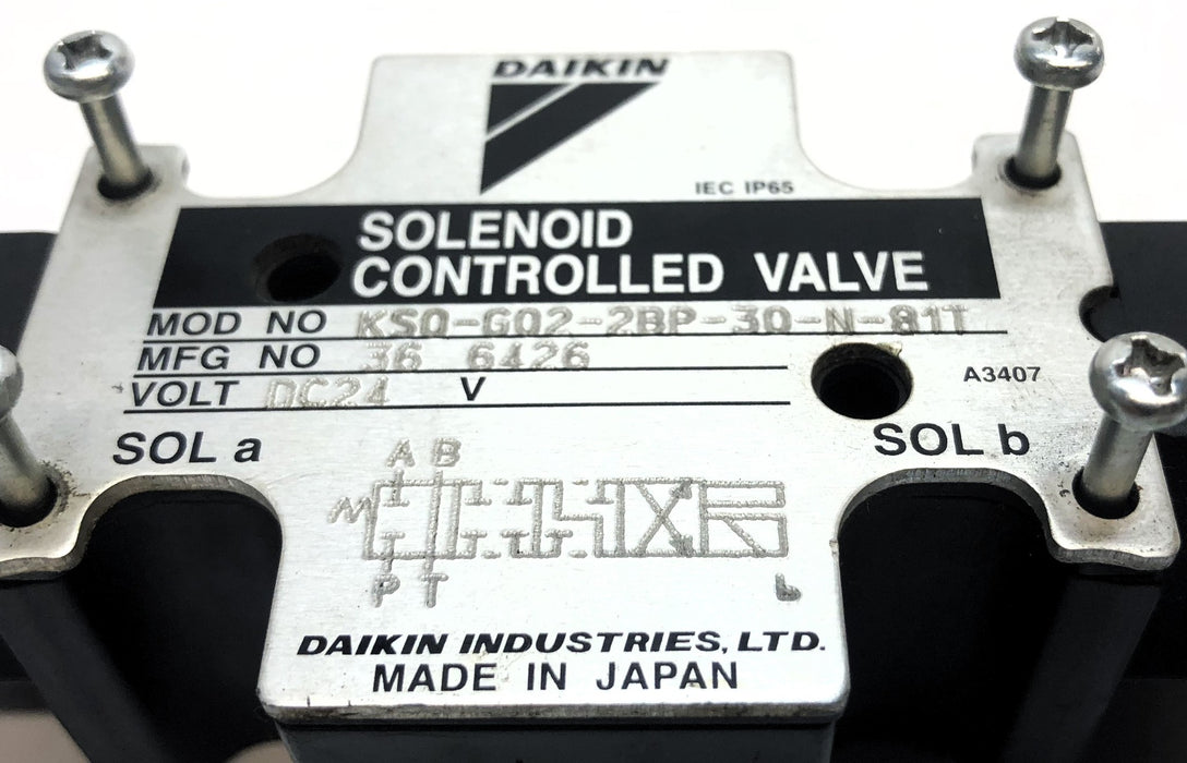 Daikin Solenoid Control Valve Attachment KSO-G02-2BP-30-N-81T NOS