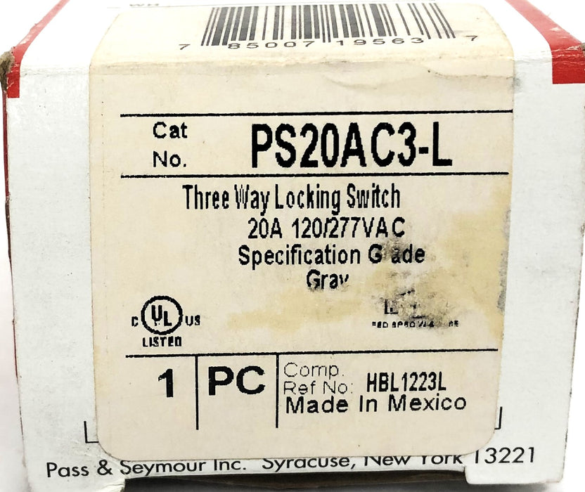 Legrand Pass & Seymour 20A 120-277VAC 3-Way Locking Switch PS20AC3-L NOS