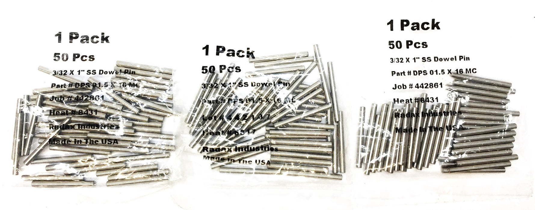 Radax Ind. 3/32" x 1" Dowel Pin Pack (50pcs) DPS 0.15x16 MC [Lot of 3] NOS