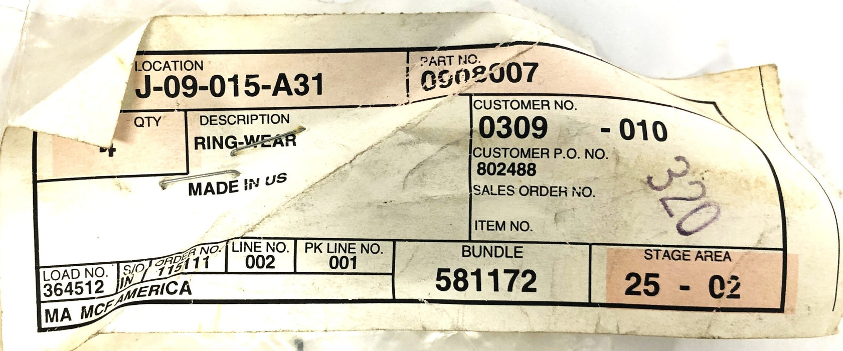 Caterpillar Wear Ring 0908007 [Lot of 2] NOS