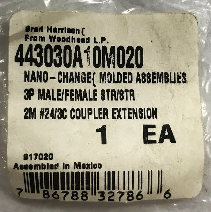 Brad Harrison Woodhead Male/Female Cordset Cable 443030A-10M020 NOS