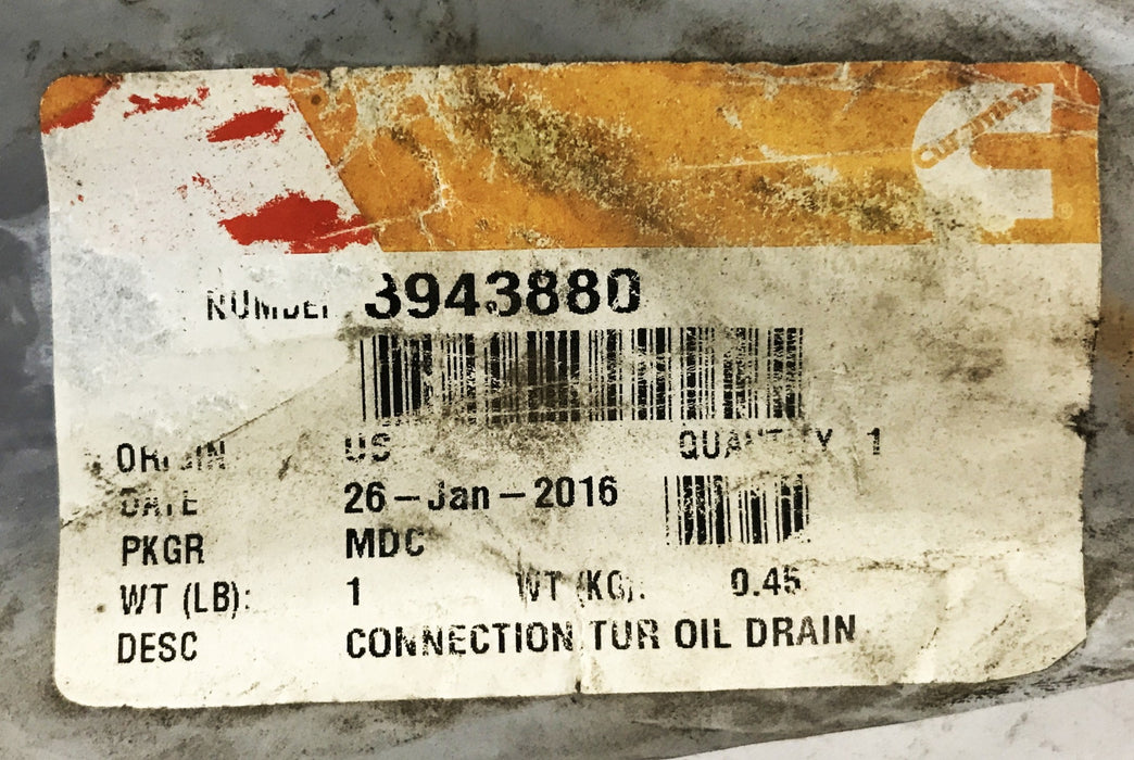 Cummins Turbo Oil Drain Connection 3943880 NOS