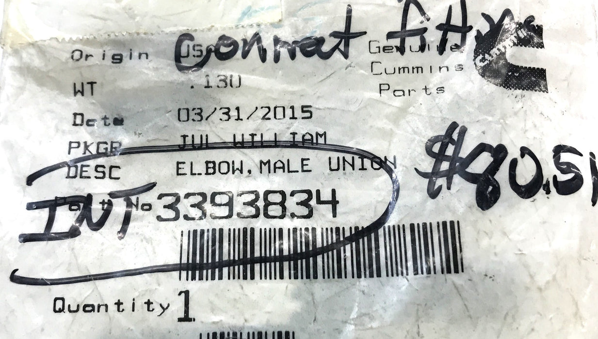 Cummins Male Union Elbow 3393834 NOS