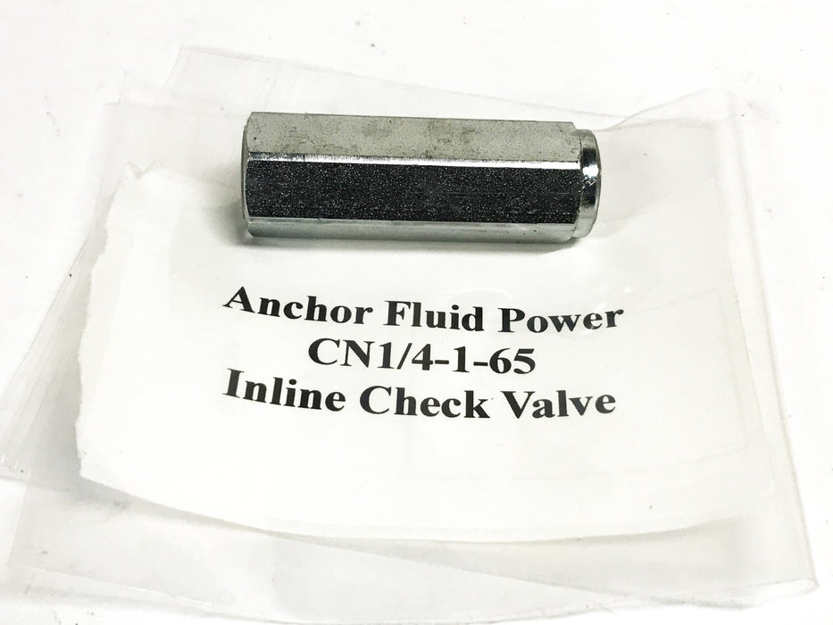 Anchor Fluid Power 1/4 inch Inline Check Valve CN1/4-1-65 NOS