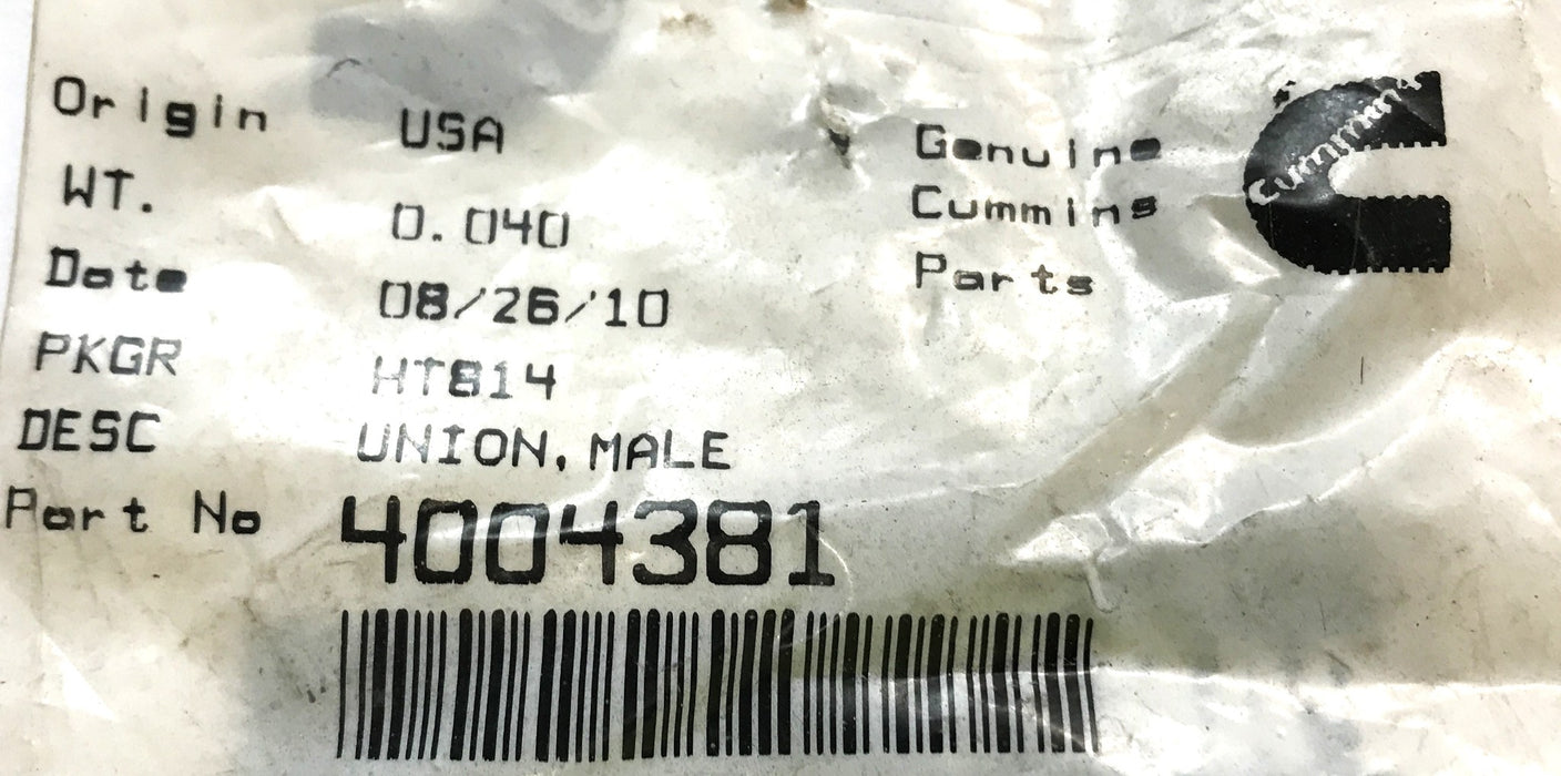 Cummins Male Union Connector 4004381 NOS