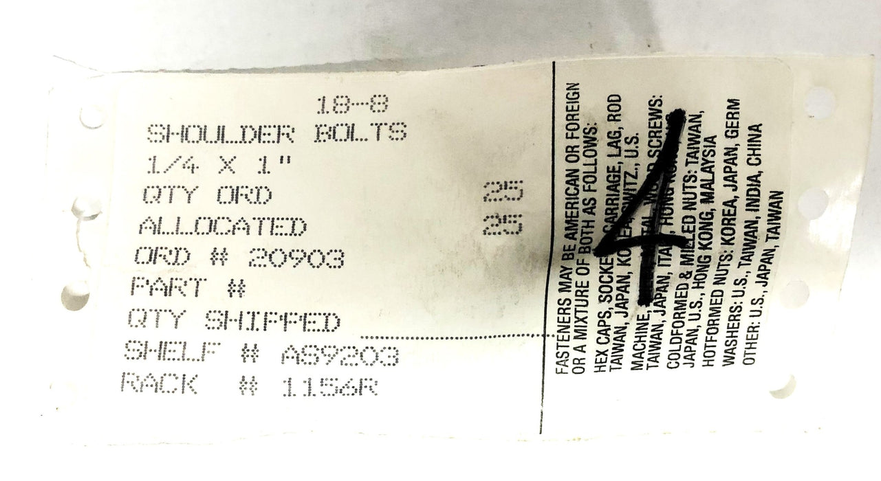 Unbranded 18-8 Shoulder 1/4X1 Inch [Lot of 13] NOS