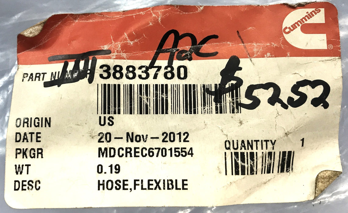 Cummins Multi Purpose Hose 3883780 NOS