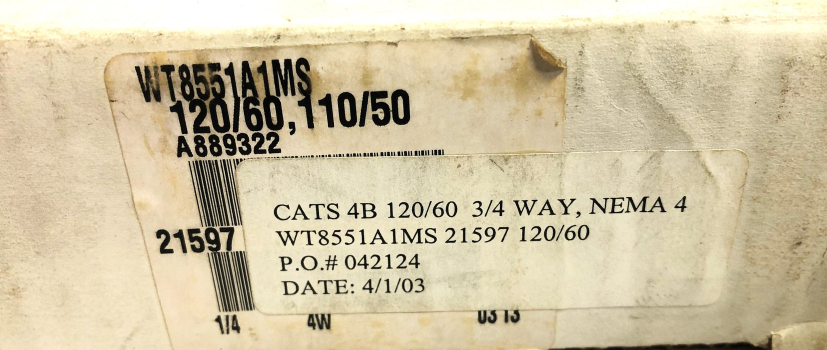 ASCO CATS 4B 120/60 3/4 Way NEMA 4 Solenoid WT8551A1MS NOS