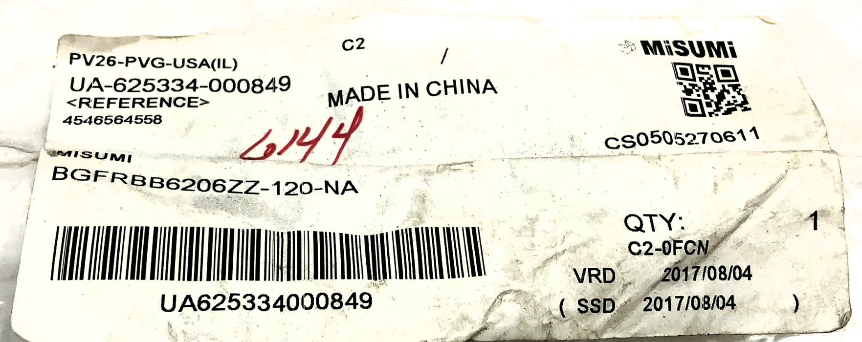 Misumi Bushing/Bearing Assembly BGFRBB6206ZZ-120-NA NOS