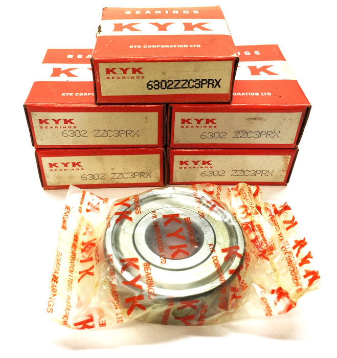 KYK Metal Shielded Ball Bearing 6302ZZC3PRX [Lot of 5] NOS