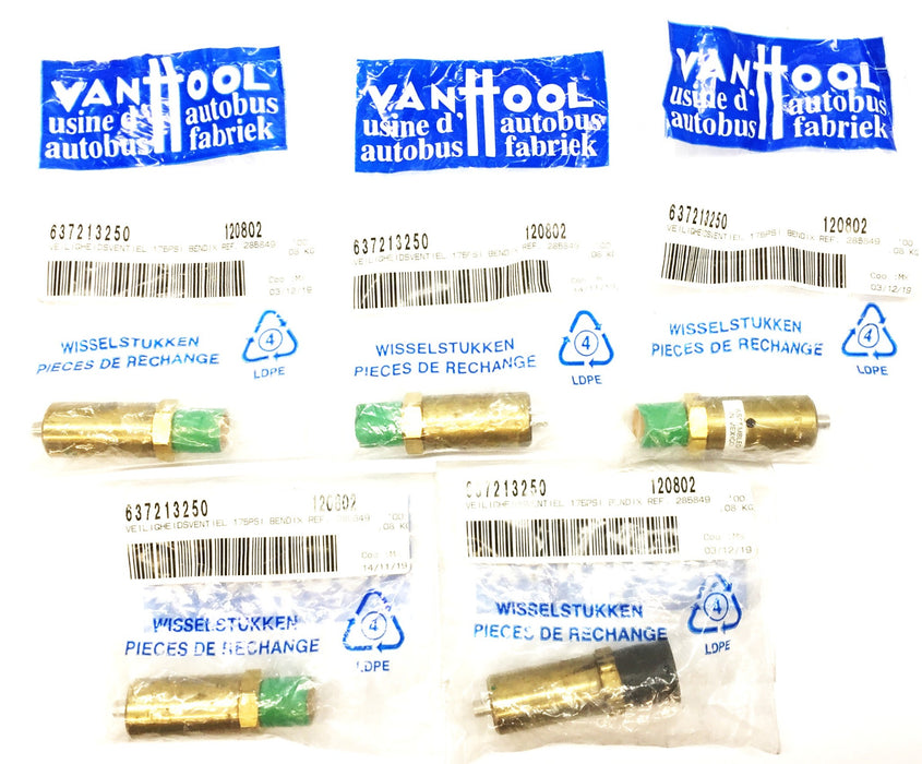 Bendix Brass Safety Valve 285849 (637213250/120802) [Lot of 5] NOS