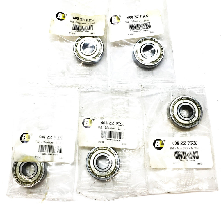 BL Miniature Metric Ball Bearing 608ZZPRX [Lot of 5] NOS